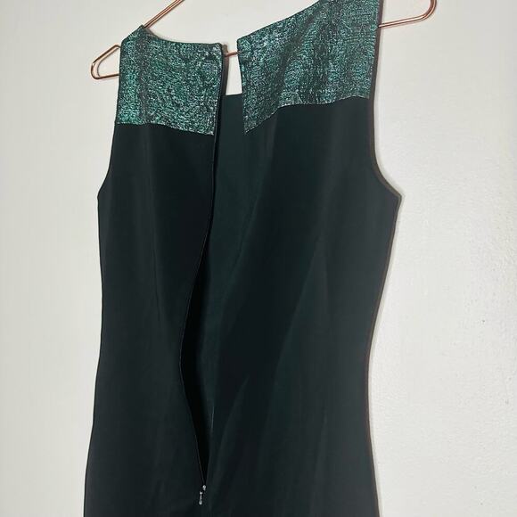 BADGLEY MISCHKA Black Emerald Lurex Jacquard Stretch Green Sheath Dress Size 6 - Picture 7 of 15
